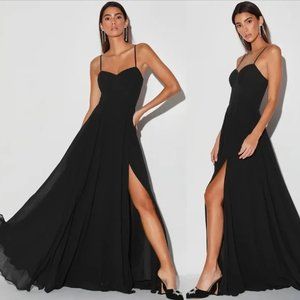 Lulus Black Pleated Sweetheart Bustier Chiffon Maxi Dress